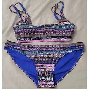 No Boundaries Blue, Black, & Pink Full Bikini Women's Small